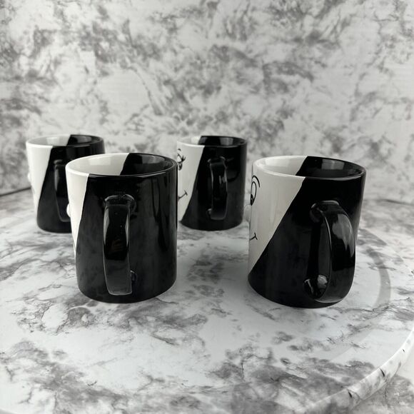 Vintage Funny Face 3D Red Nose Coffee Mug Cup Set of 4 Black White - Picture 7 of 10